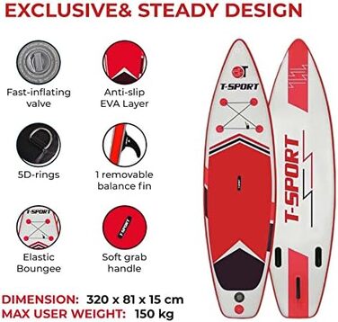 Надувна SUP-дошка для веслування стоячи 320×81×15 см з веслом, насосом і аксесуарами, універсальна для всіх рівнів, міцний серфборд