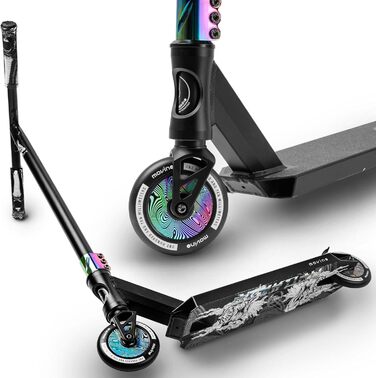 Трюковий самокат Трюковий самокат Kickscooter Професійний фрістайл Скутер Trick Scooter ABEC 9 Кульковий підшипник IHC 110 мм Колеса з навантаженням 100 кг Для дітей від 8 років і дорослих Neochrome Black