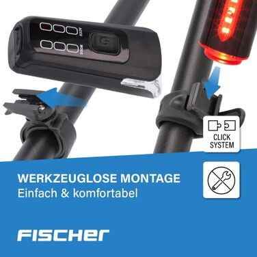 Велосипедний LED набір освітлення FISCHER Twin з 360° підсвіткою для безпеки, передня фара 60 Люкс