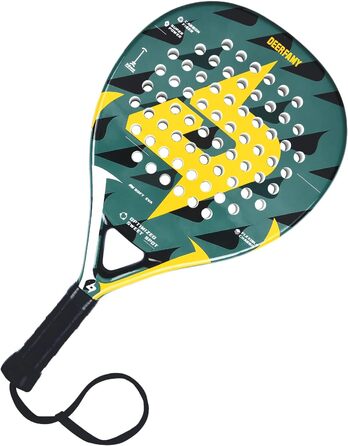 Ракетка DEERFAMY Padel EVA & Full Carbon, міцна та ідеальна для початківців, збільшена швидкість завдяки конструкції на 68 отворів, нековзна рукоятка та розмір шнура зап'ястя 47*26*3,8 см - унісекс, дорослий, 0,4 кг