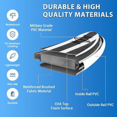Надувна дошка для веслування 320 см8215 см з навантаженням до 200 кг з повними аксесуарами, дошка для серфінгу Stand Up Paddle Board Дошка для серфінгу для дітей та дорослих чорно-біла