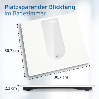 Цифрові ваги для ванної кімнати ADE з великим світлодіодним дисплеєм Нековзна вагова поверхня з безпечного скла Точний результат зважування з кроком 100 г елегантна біла матова поверхня до 180 кг