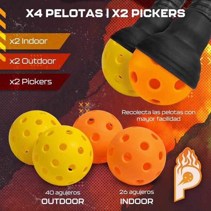 Преміум набір для піклболу Pickleburn 11 в 1: 2 фібергласові ракетки, 4 м'ячі для залу та вулиці, рюкзак, 2 овергріпи, 2 пікери, брелок, для всіх рівнів