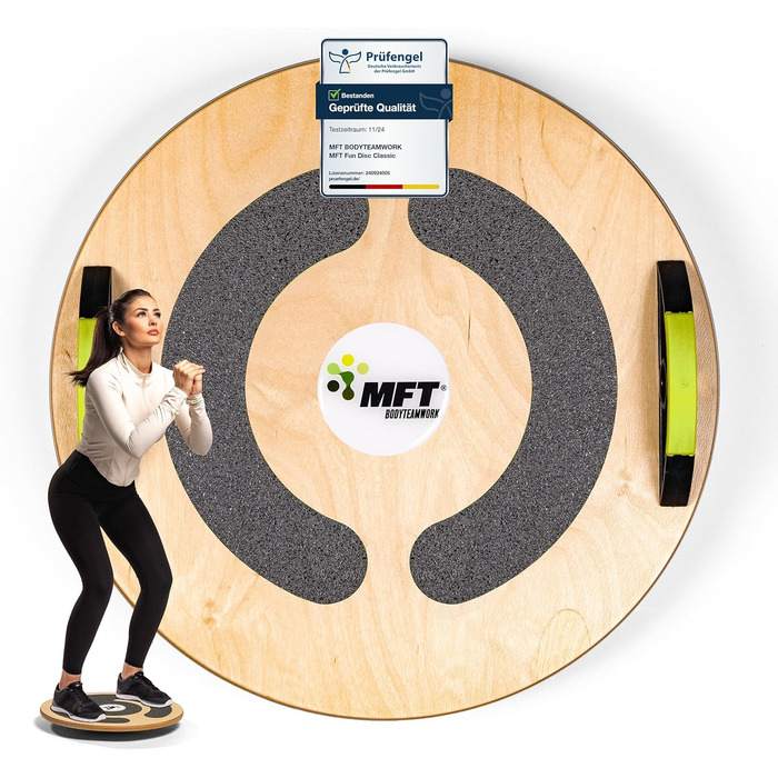 Балансувальна дошка MFT Fun Disc Classic з дерева, Австрія, для фізіотерапії, зміцнення м'язів і координації, нековзка, стабільна, натуральна