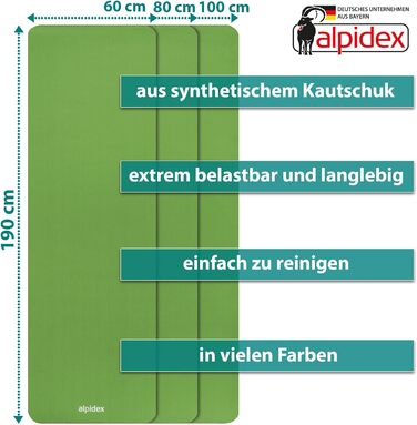 ALPIDEX килимок для йоги та фітнесу, 1,5 см, нековзкий, три розміри, без фталатів, з ременем для перенесення, для тренувань, пілатесу, спорту, фізіотерапії, HIIT та йоги