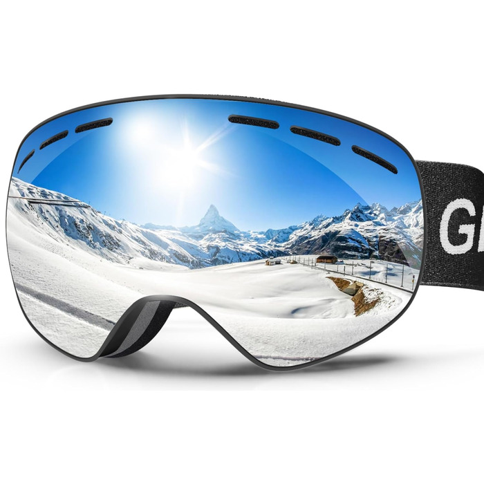 Гірськолижні окуляри GlaRid для чоловіків, жіночі, OTG Ski Goggles Безкаркасні окуляри для сноуборду для тих, хто носить окуляри, Снігові насадки для дорослих Захист проти запотівання 100 UV400 (срібло)