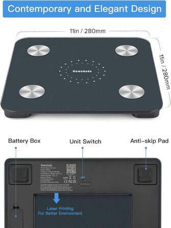 Ваги Homebud з аналізом жиру, додаток, 180 кг, LED, синій