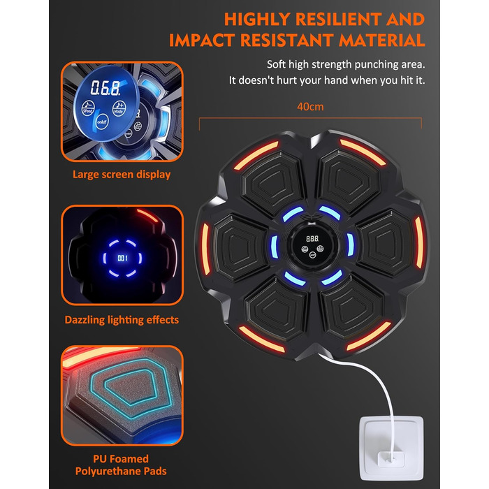 Музичний боксерський автомат для дорослих - Світлодіодне світло Електронний боксерський автомат з музикою Бокс з боксерськими рукавичками - Музичний боксерський автомат Bluetooth з 9 режимами швидкості та режимом підрахунку