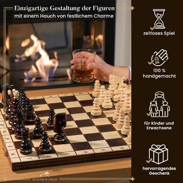 Шахи дерев'яні Gentleman 50x50 см, ручна робота, для дорослих і дітей, шахова дошка та фігури з білою рамкою