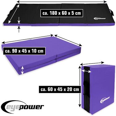 Складаний гімнастичний килимок для дому eyepower 180x60 - Гімнастичний килимок товщина 5 см - м'який килимок для підлоги Акробатичний килимок Матрац для йоги Килимок для тренажерного залу Товстий килимок для йоги Гімнастичні килимки для тренажерного залу 