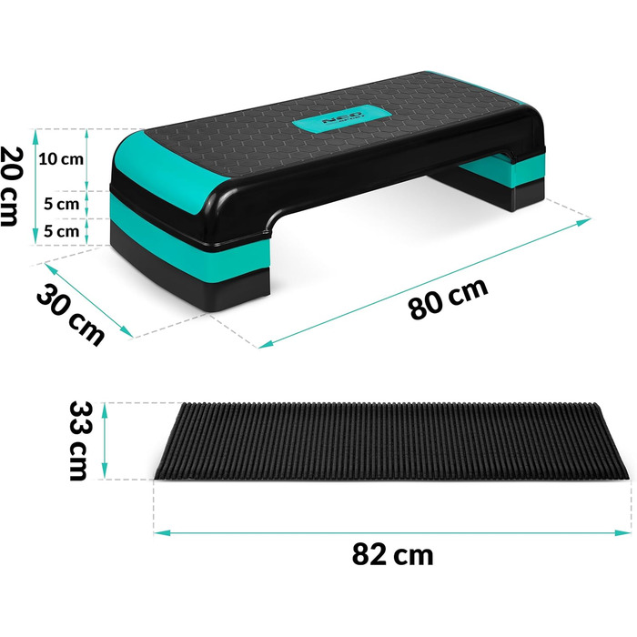 З протиковзким килимком - Регульована по висоті степлава з 3 рівнями - Тренажер для офісу та дому (бірюзовий, чорний)