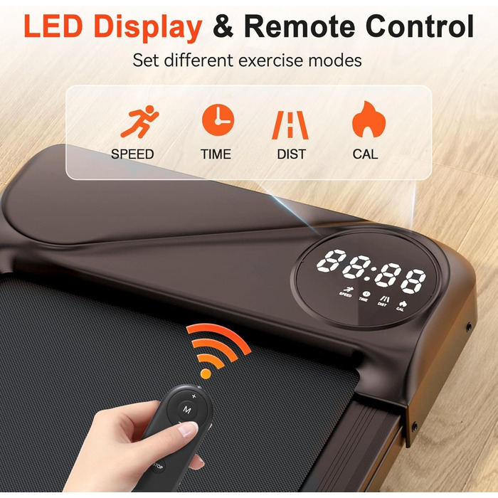 Тиха бігова доріжка Walking Pad Dripex для дому, до 120 кг, 1-6 км/год, 2.5 к.с., подвійна амортизація, компактна, коричнева