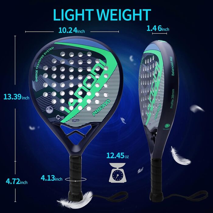 Ракетка Padel вуглецева, піна Eva Memory Flex, легка (8300 зелена, 2 шт.)