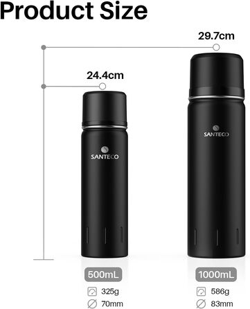 Термос SANTECO 1 л/500 мл, герметичний, без BPA, 24 год. холодний, 12 год. гарячий
