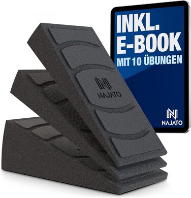 Набір спортивних розтяжок для литок NAJATO з 3 шт. Зроблено в Бельгії Розтяжка для литок з електронною книгою (PDF-файл) Тренажер для литок для розтяжки м'язів і фасції чорний