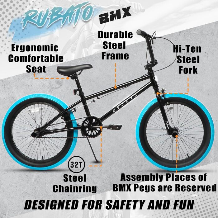 Велосипед AVASTA Freestyle BMX 20'' для дітей 5+, чорний/синій