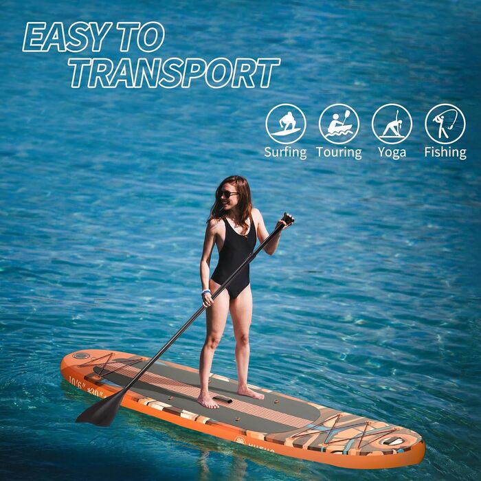 Надувна SUP-дошка HYSUM 10'x30''x6'' з аксесуарами – ультралегка дошка для веслування стоячи для всіх рівнів, весло, плавники, ремінець, насос, рюкзак
