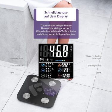 Шкала TrueLife FitScale W6 BT, біоаналіз, додаток, 8 користувачів, чорний