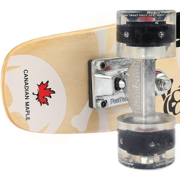 Скейтборд FunTomia Mini-Board Cruiser 57см виготовлений з 7-шарового дерева канадського клена, в т.ч. Mach1 ABEC-9 Кульковий підшипник Білий череп / з чорними світлодіодними колесами