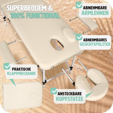 Масажний стіл TECTAKE 3 зони, масажний стіл, масажний стіл складний, регульований по висоті алюмінієвий масажний стіл, масажне ліжко портативне з аксесуарами, алюмінієвий підголівник, підлокітник і сумка для перенесення - чорний (Бежевий No 401047)