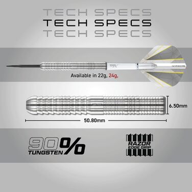 Дротики RED DRAGON Seren Pure 90% вольфраму, сталевий наконечник, професійний набір, 21-25 г, з крилами і хвостовиками, 4 стилі