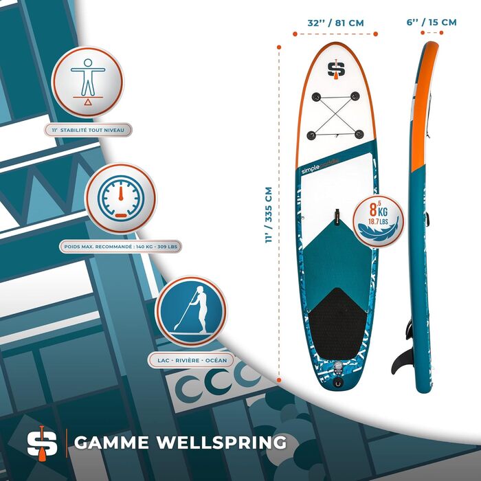 Надувна SUP-дошка SIMPLE PADDLE 11'/12' з веслом, подвійною насосом і сумкою для транспортування — дошка для сапсерфінгу