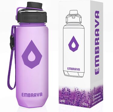 Пляшка для води Embrava 680 мл з металевою ручкою, мітками часу, без BPA, герметична кришка для спорту, фітнесу, подорожей