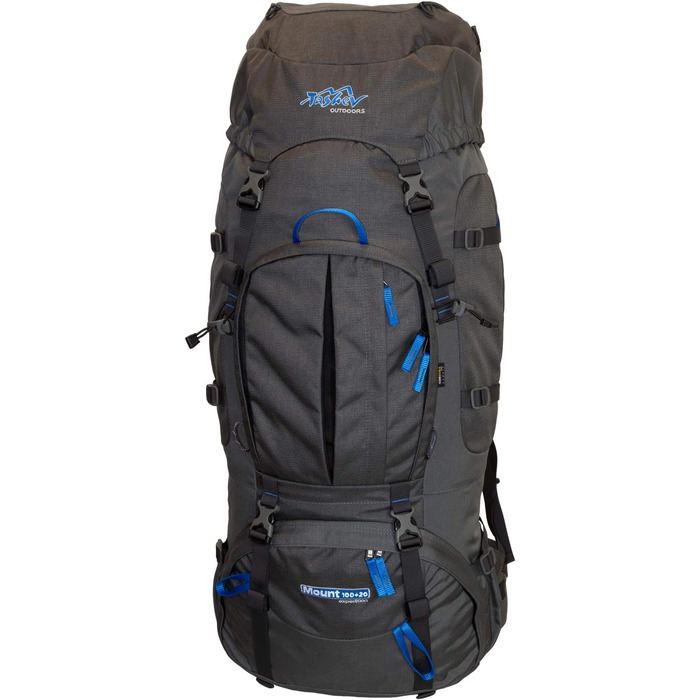 Рюкзак для туризму Tashev Outdoors Mount 100+20 л, фронтальний і верхній вхід, для жінок і чоловіків, з дощовиком, синьо-сірий, вироблено в ЄС