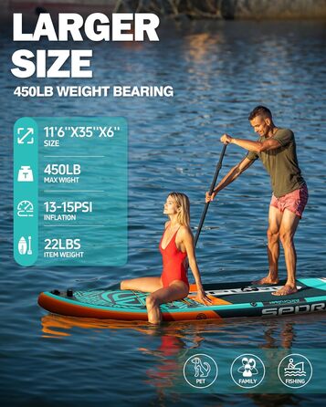 Надувна SUP-дошка для серфінгу 3,5 м, до 204 кг, знімний US-кіль, рюкзак 100 л, водонепроникна сумка, плавуче весло, страхувальний трос