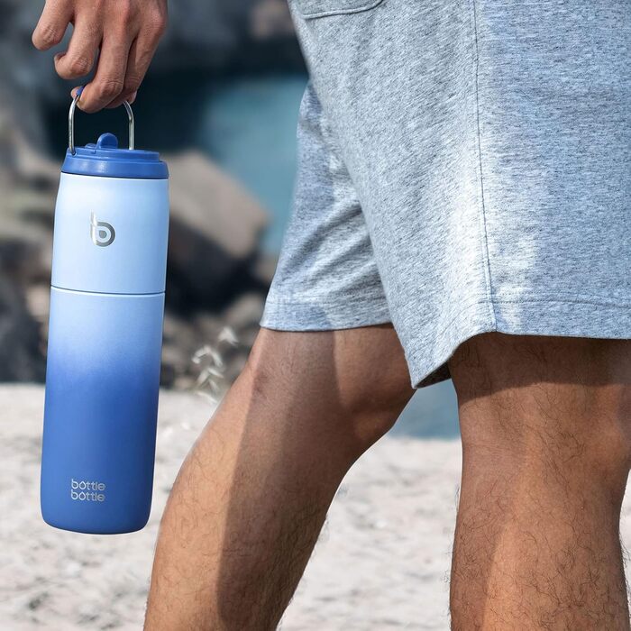 Термобутилка BOTTLE BOTTLE 946 мл з нержавіючої сталі, ізоляція, трубочка, ручка, синя, для спорту, подорожей, BPA-free, подвійні стінки, не протікає