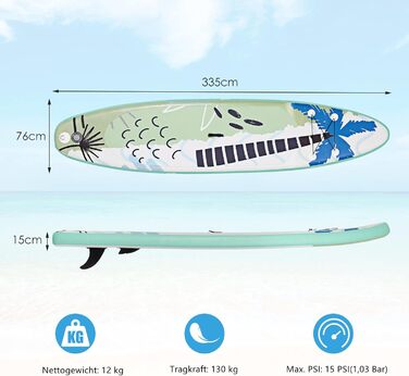 Набір SUP дошок GYMAX 335x76x15 см з аксесуарами та телескопічним веслом