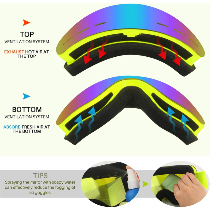 Гірськолижні окуляри HuoBi, Снігові спортивні окуляри Гірськолижні окуляри для активного відпочинку OTG 100 захист від ультрафіолету, вітрозахисні та протитуманні окуляри для сноуборду для чоловіків, жінок, дорослих, молоді