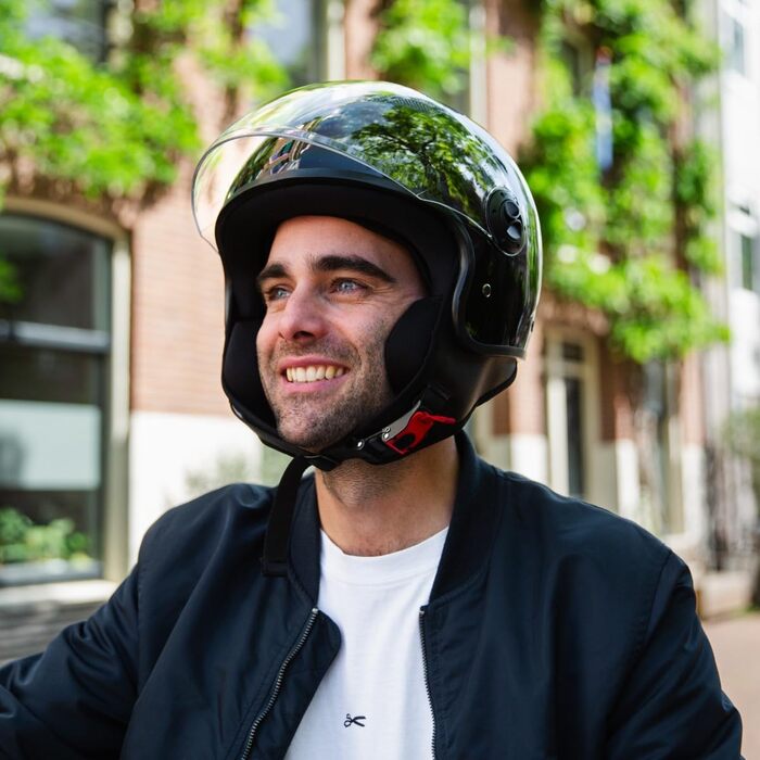 Мотоциклетний шолом Como Jet з візором, сертифікат ECE 22.06, для скутера, мопеда, Vespa, чорний, розмір XL (60-61 см), унісекс