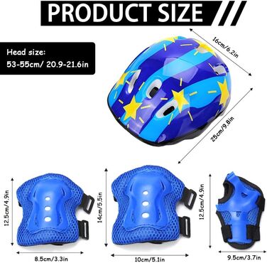 Набір дитячих наколінників 7 шт. Дитячий шолом із захисним спорядженням Протектор Комплект протекторів Шолом для скейтборду Велосипед Ковзани Роликові ковзани Окружність голови Синій