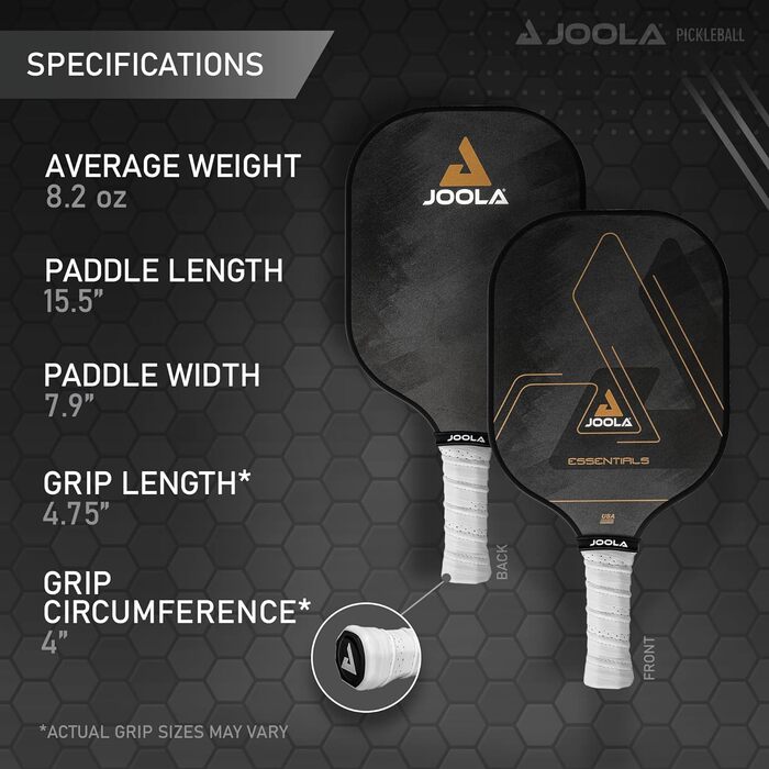 Ракетка для веслування JOOLA Pickleball Essentials зі скловолокнистою поверхнею, полімерним сердечником і сертифікацією USAPA - ідеально підходить для початківців і любителів активного відпочинку (один розмір, чорна)