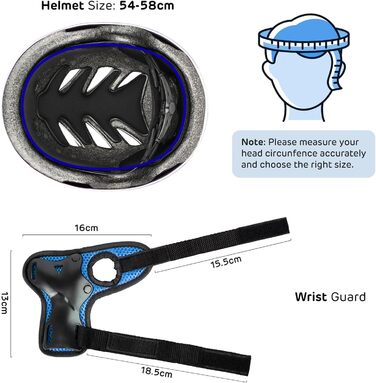 Дитячий скейтерський шолом з протекторами Велосипедні шоломи Роликові ковзани Захисне спорядження Дитячі протектори Набір для роликових ковзанів Скейтборд Велосипедні роликові ковзани 54-58см Обхват голови Синій