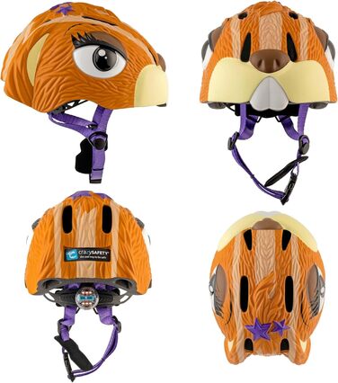 Дитячий велосипедний шолом Crazy Safety, 3D тварина, 49-55 см, для дітей 2-7 років, легкий, регульований, для велосипеда, скейтборда, самоката, роликів, оранжевий тигр або бурий бурундук