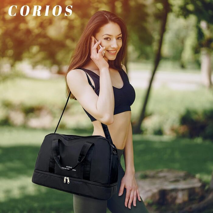 Нейлонова спортивна сумка CORIOS для чоловіків/жінок Дорожні сумки Duffle Bag Weekender Нічна сумка Фітнес-сумка Сумка для плавання Велика сумка для тренувань Каюта Дорожня сумка для подорожей Спортивний зал (чорна)