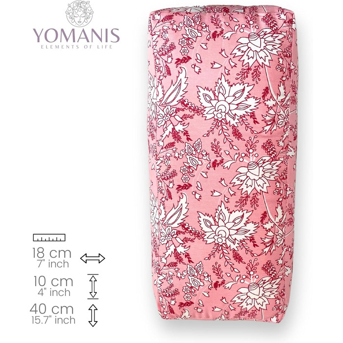 Подушка YOMANIS Balisa Travel Bolster Cushion 40x18x10см для йоги та медитації, наповнена бавовною, тверда та стабільна, сертифікована Social&Fair Natural & Organic Cotton Oeko-Tex. Ідеально підходить для йоги в дорозі Blossom Pink