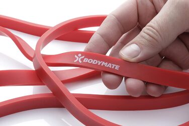 Фітнес-гумка BODYMATE 208 см, еластична стрічка опору з натурального латексу, тренує силу, витривалість, координацію, гнучкість і багато іншого, для початківців і професіоналів (1. X-LIGHT-RED 1,3 см (опір 5-16 кг))