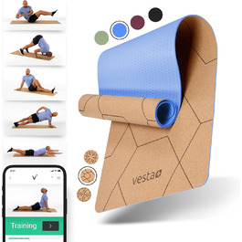 Килимок для йоги Vesta Cork TPE Fitness App - Екологічний корковий килимок для йоги для плюса вашого тренування - Переможець тесту серед коркових килимків Yoga як килимок для йоги Cork, спортивний килимок Cork та Килимок для фітнесу Cork (Бджолині стільники Небо (Блакитний))