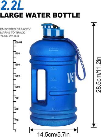 Пляшка для води Спортивна 2.2-літрова пляшка для води Фітнес-пляшка для тренувань Велика пластикова пляшка для тренажерного залу Спортивна пляшка з ручкою Не містить бісфенолу А Герметично Ідеально підходить для спортивного тренажерного залу Фітнес Офіс Д