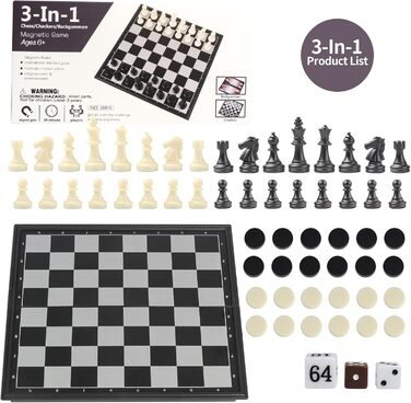 Складаний магнітний набір 3-в-1 Andux: шахи, нарди, шашки, розмір L (25x25x2 см)