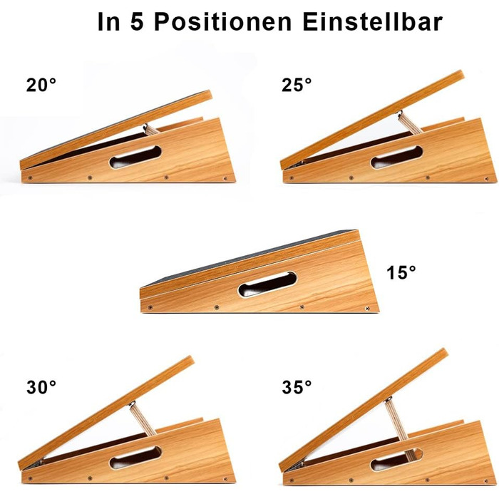Професійна дерев'яна похила дошка, дошка з регульованим нахилом і розтяжка для литки, стрейч-дошка - додаткова конструкція бічної ручки для перенесення - 40,6 x 31,8 см, 5 положень (місткість 158,8 кг) (часткове покриття)