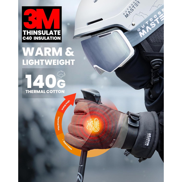 Рукавички OutdoorMaster, 3M Thinsulate, водонепроникні, Чорний/Сірий, XL