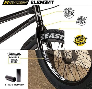 Велосипед Eastern Bikes Element 50.8 см BMX Bike, повна хромолієва рама та вилки Chromoly, чорний