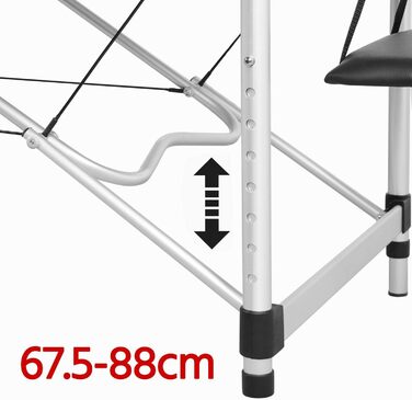 Мобільний масажний стіл Yaheetech 3 зони Масажне ліжко Масажний стіл шириною 70 см Регульований по висоті терапевтичний стіл Алюмінієві ніжки з підголівником і сумкою для перенесення Завантаження до 250 кг 213 x 92 см Чорний