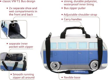 Сумка спортивна ретро T1 Bulli Bus Blue & Beige Small (50x25x26 см)