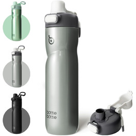 Термос-пляшка BOTTLE BOTTLE 680 мл з ручкою, нержавіюча сталь, сірий, ізоляційна, кнопковий клапан, не протікає, для спорту, подорожей, велосипеда, бігу, туризму