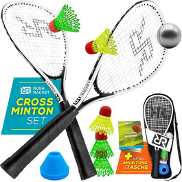 Набір ракеток Rush RS3 Speed Badminton Set 5 предметів (2 ракетки, 5 воланів, софтбол, 8 шт. розмітка поля, сумка для перенесення) Crossminton Set - Turbo Badminton Set - Швидкісний набір для бадмінтону (1-й білий)